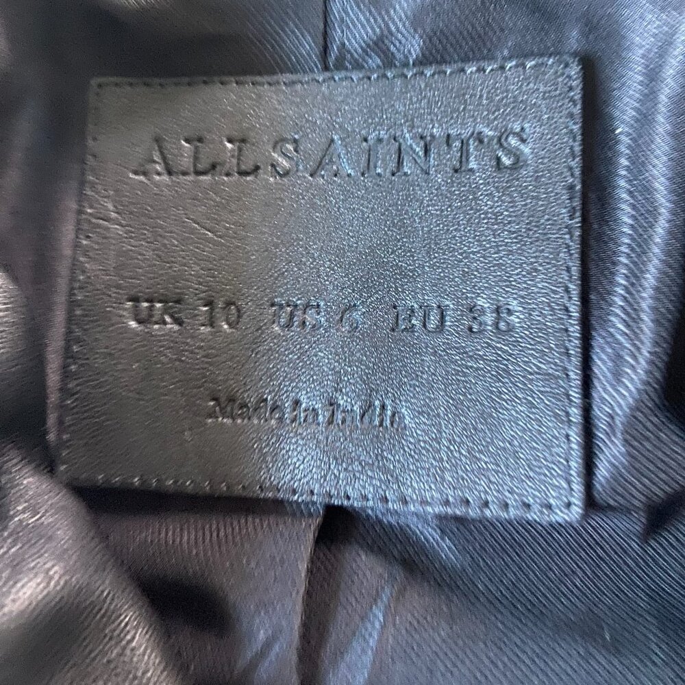 AllSaints Balfern Black Biker Cropped Belted Leather Jacket $528 New Sz 6 - Picture 13 of 16